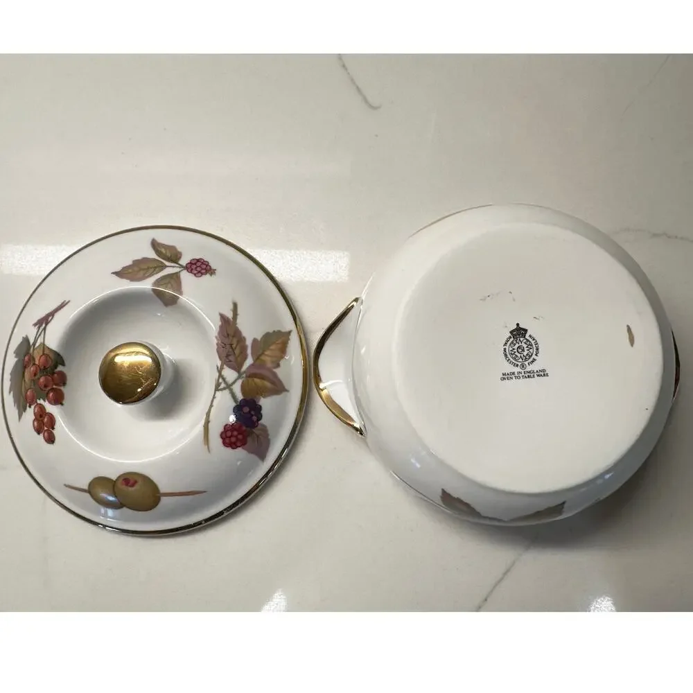 RARE Royal Worcester Evesham Gold 4” Round Covered Individual Casserole Dish